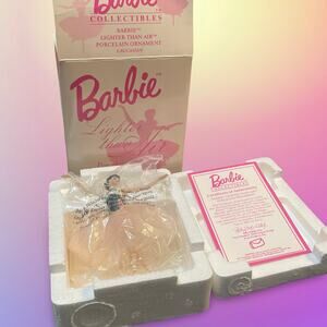 Avon Barbie Lighter than Air 2001 Ornament Porcelain Hot Air Balloon COA Box VTG